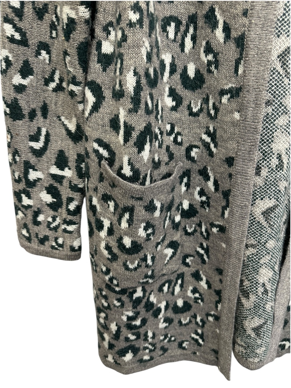 Cynthia Rowley gray leopard print open front cardigan sweater Size S - Picture 6 of 10